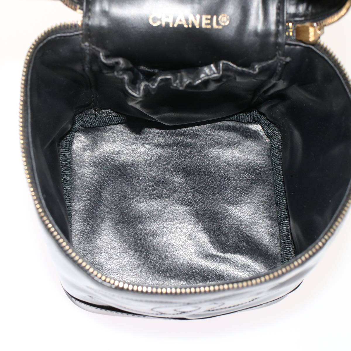 CHANEL Vanity Cosmetic Pouch Patent leather Black CC  bs6857