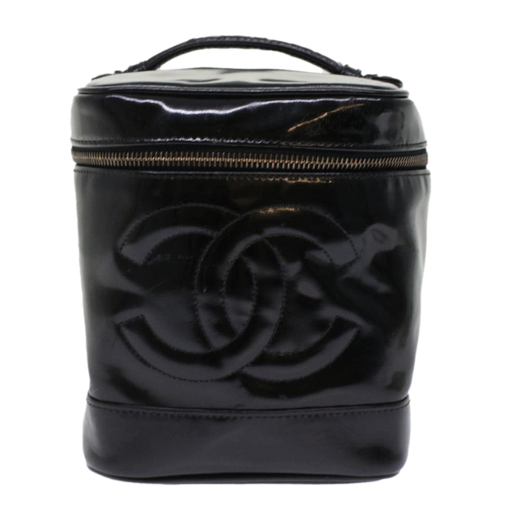 CHANEL Vanity Cosmetic Pouch Patent leather Black CC  bs6857
