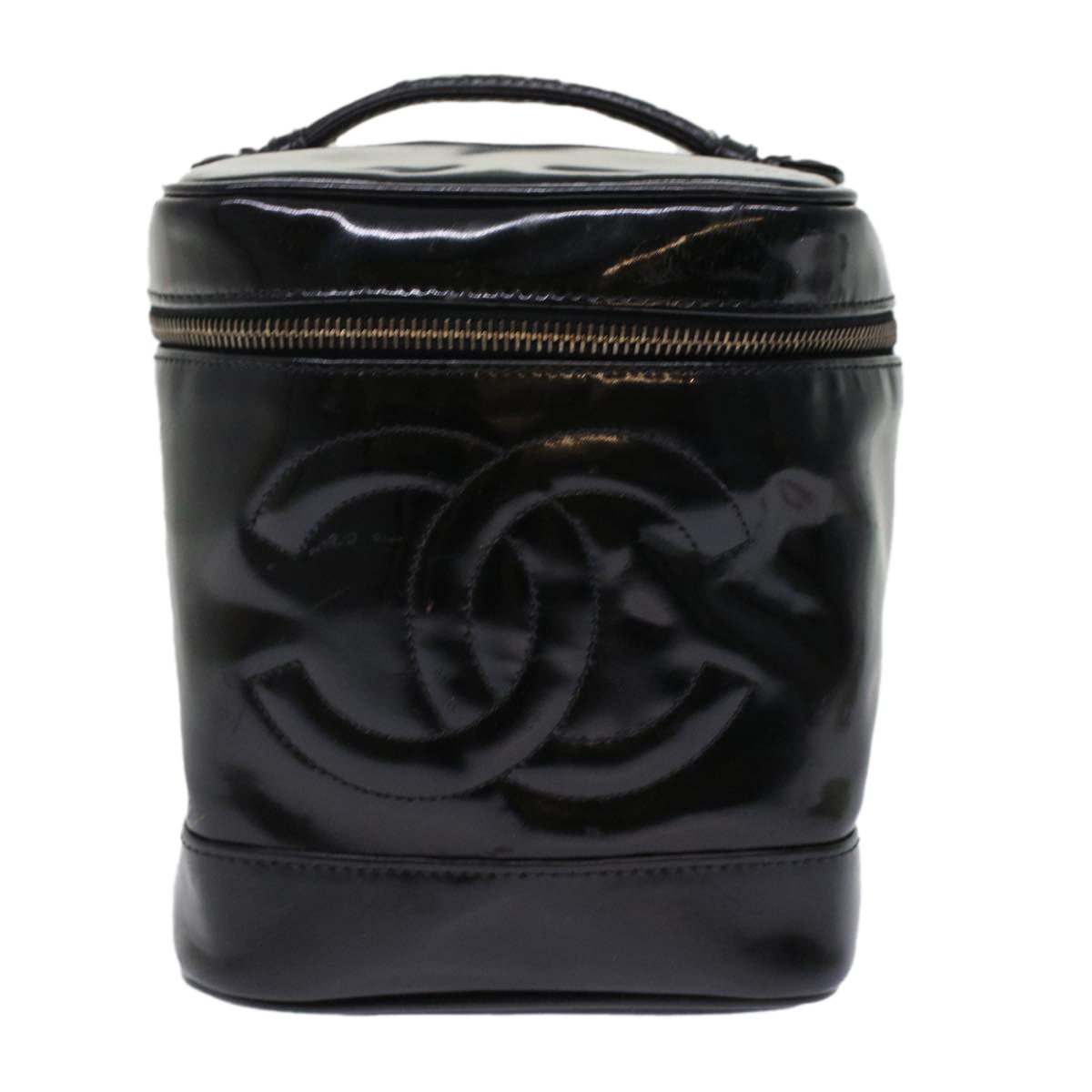 CHANEL Vanity Cosmetic Pouch Patent leather Black CC  bs6857