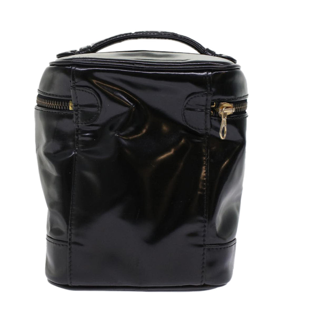 CHANEL Vanity Cosmetic Pouch Patent leather Black CC Auth bs6857