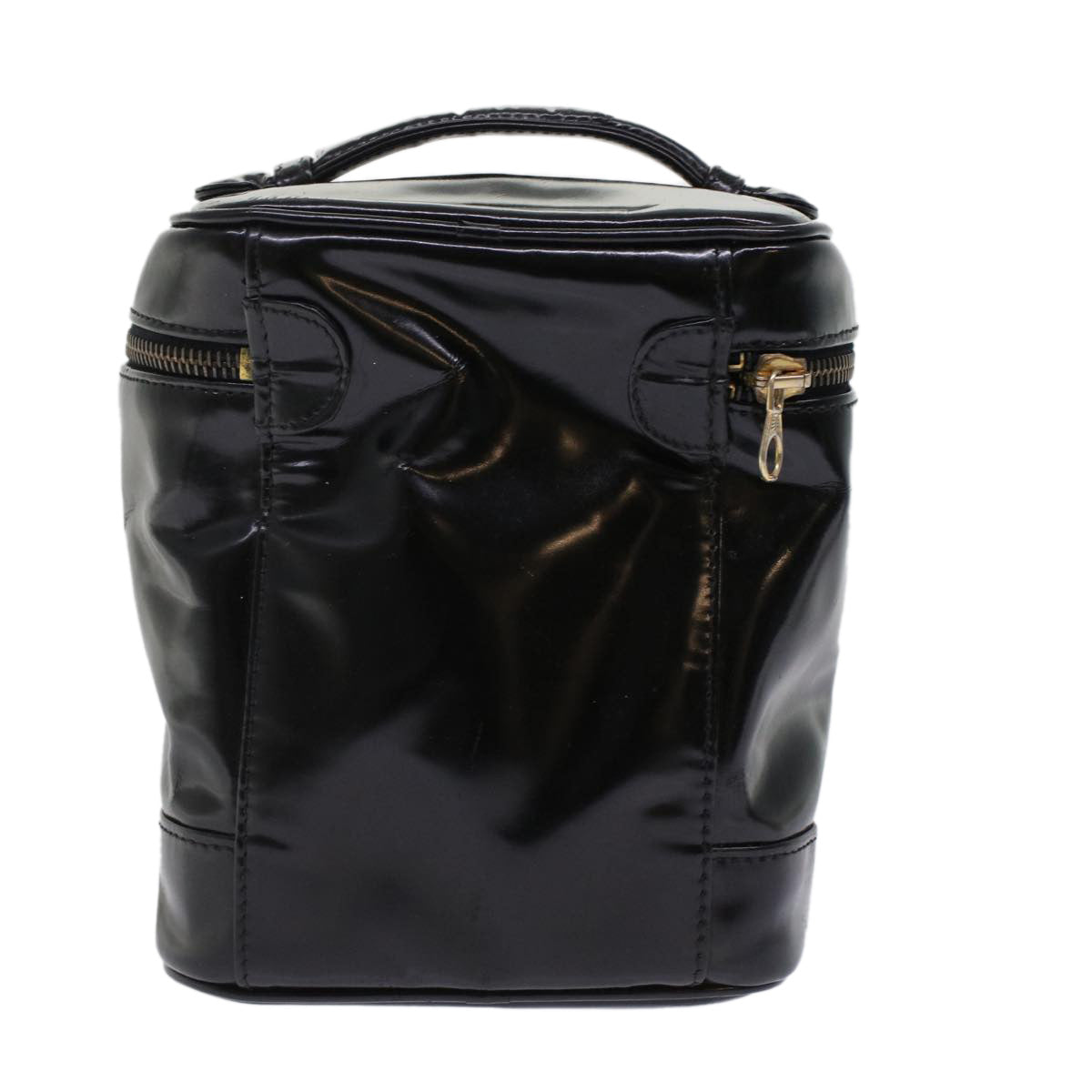 CHANEL Vanity Cosmetic Pouch Patent leather Black CC Auth bs6857