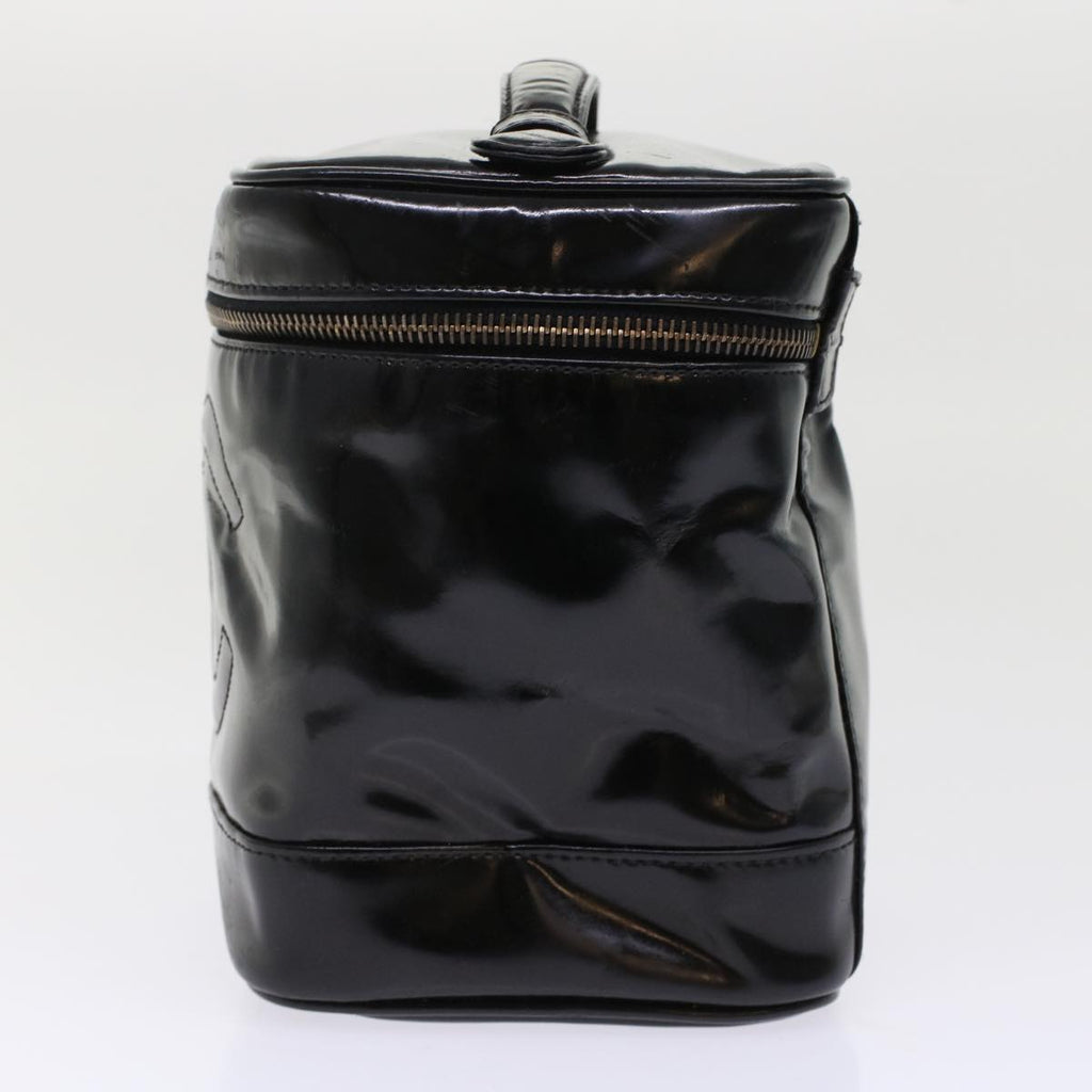 CHANEL Vanity Cosmetic Pouch Patent leather Black CC Auth bs6857