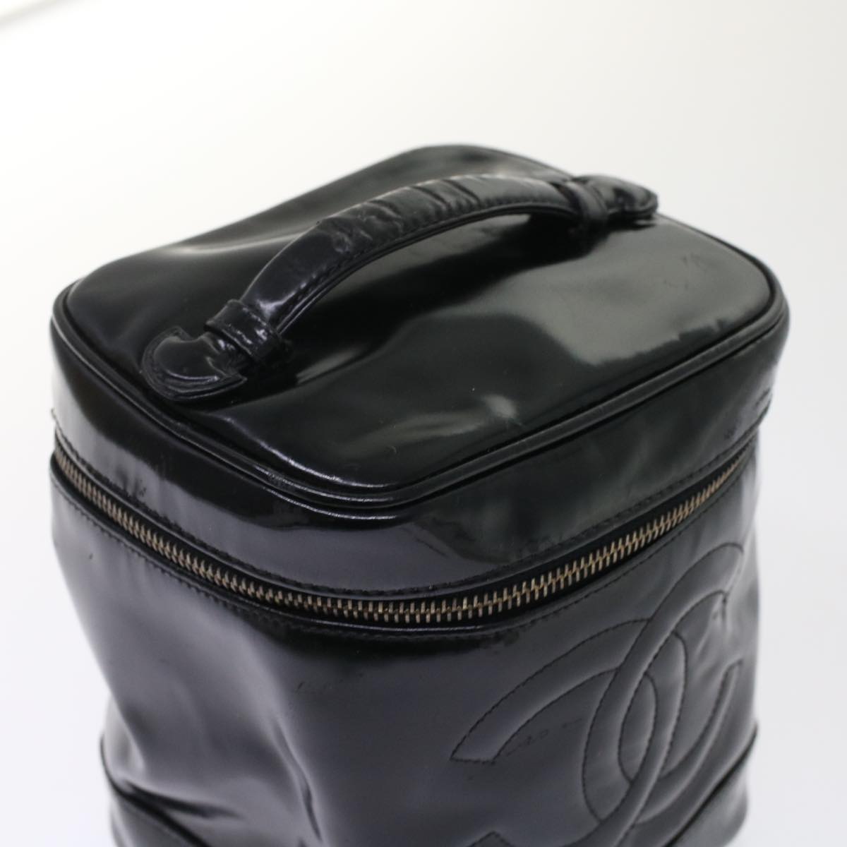 CHANEL Vanity Cosmetic Pouch Patent leather Black CC  bs6857