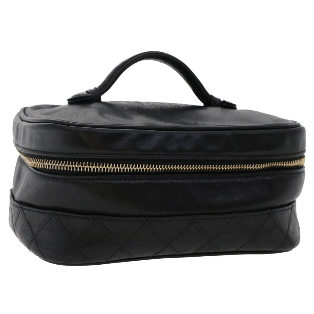 CHANEL Bicolole Vanity Cosmetic Pouch Leather Black CC  bs6921