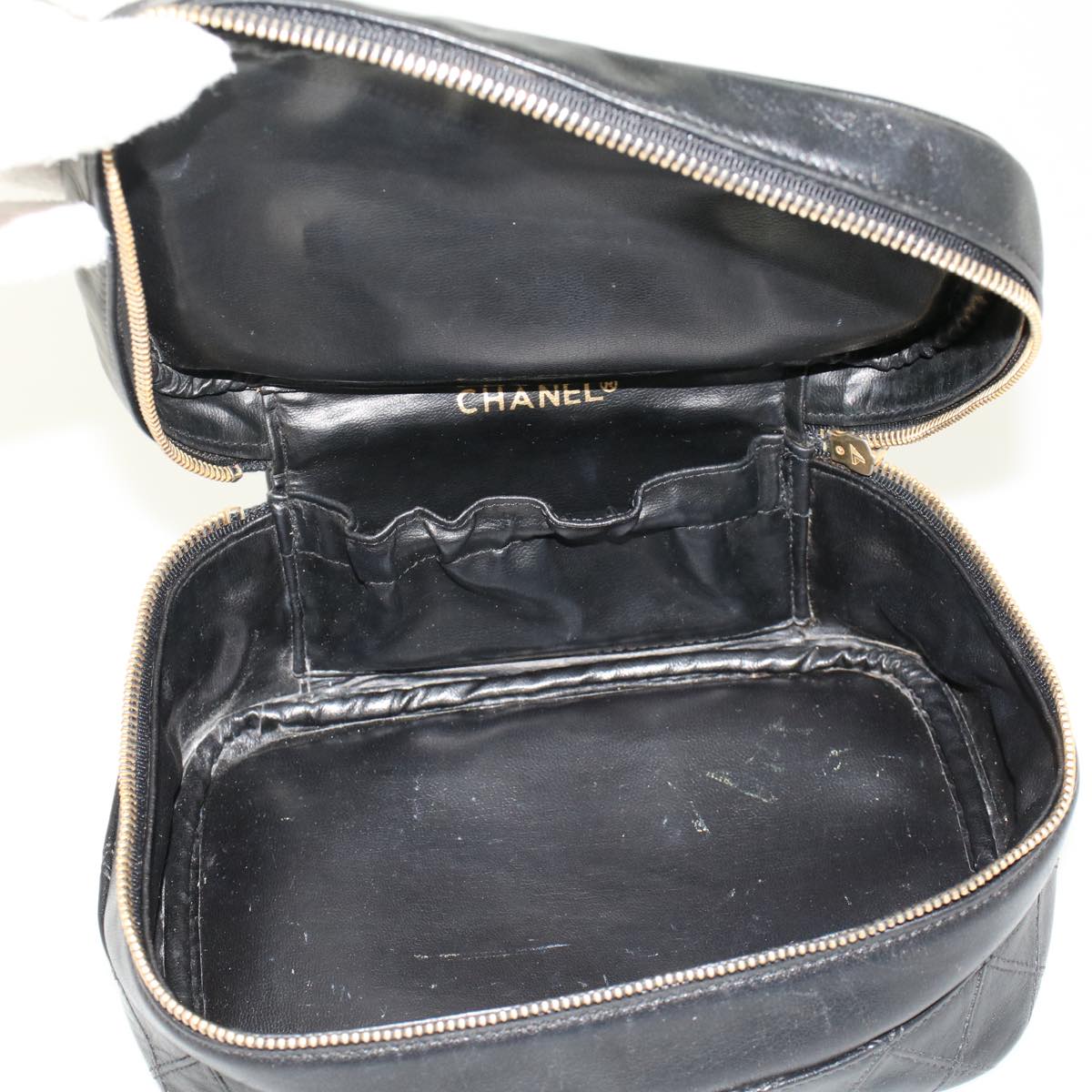 CHANEL Bicolole Vanity Cosmetic Pouch Leather Black CC Auth bs6921