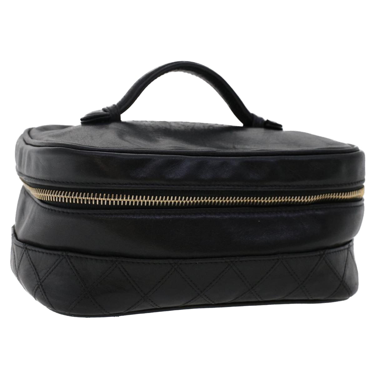 CHANEL Bicolole Vanity Cosmetic Pouch Leather Black CC Auth bs6921