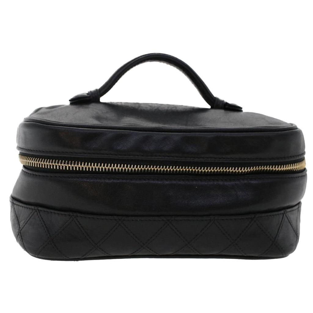 CHANEL Bicolole Vanity Cosmetic Pouch Leather Black CC Auth bs6921