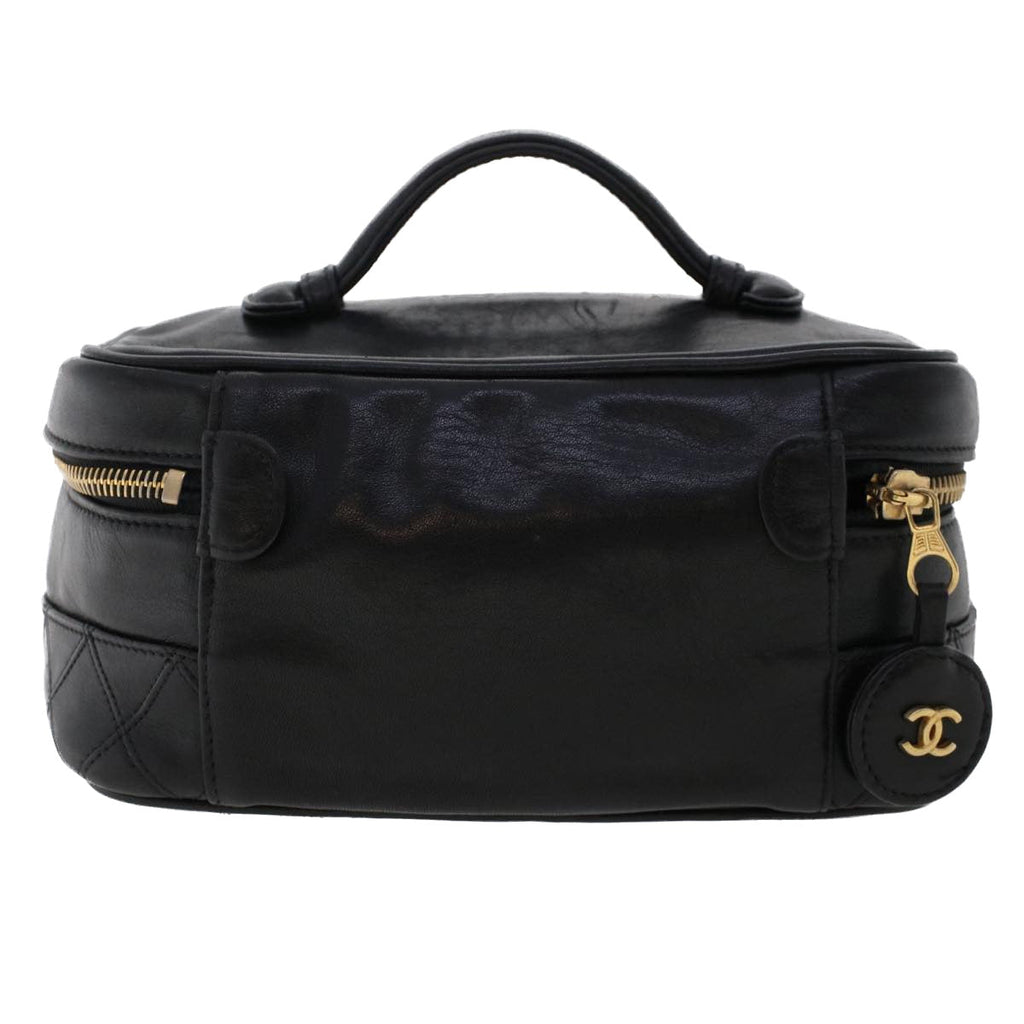 CHANEL Bicolole Vanity Cosmetic Pouch Leather Black CC Auth bs6921