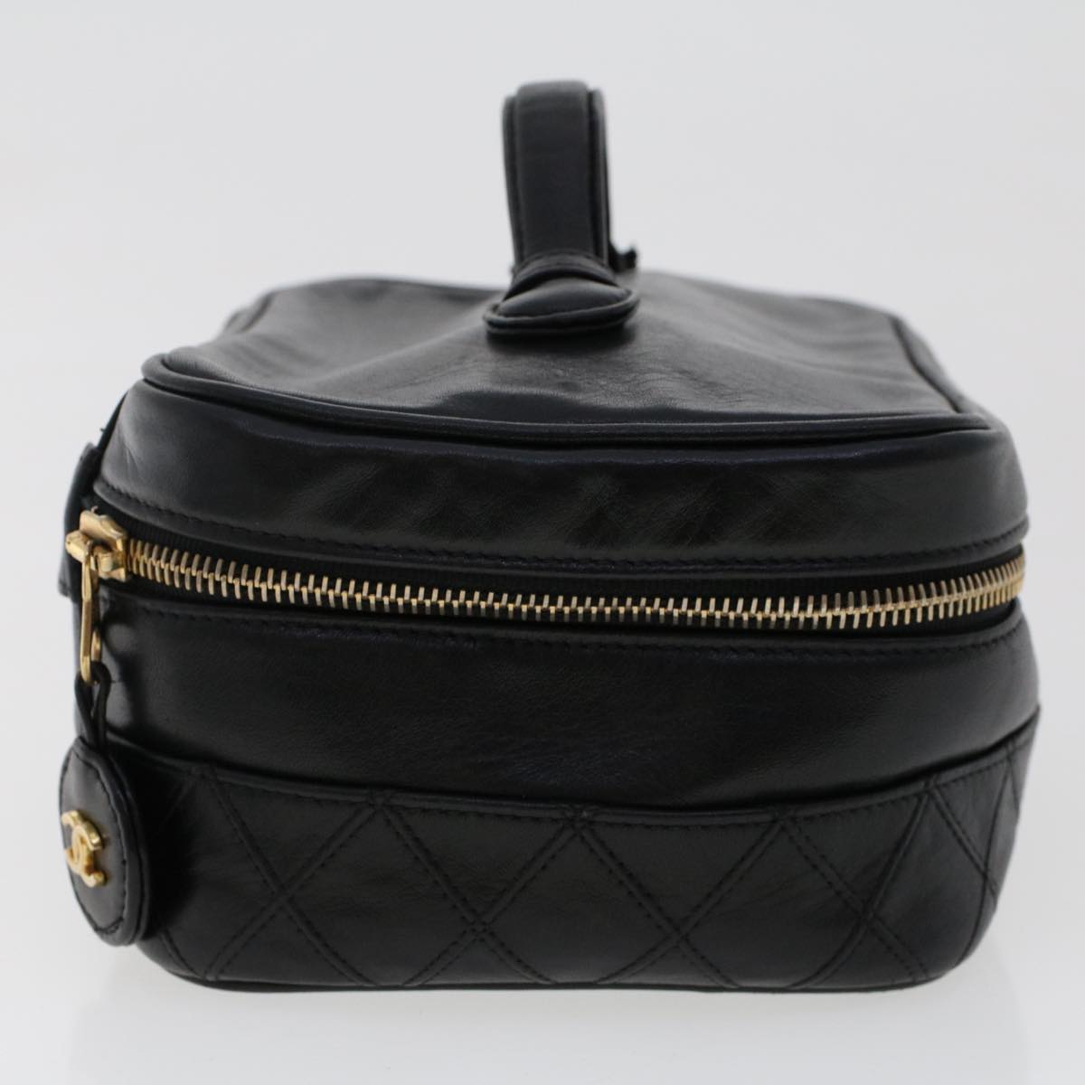 CHANEL Bicolole Vanity Cosmetic Pouch Leather Black CC Auth bs6921