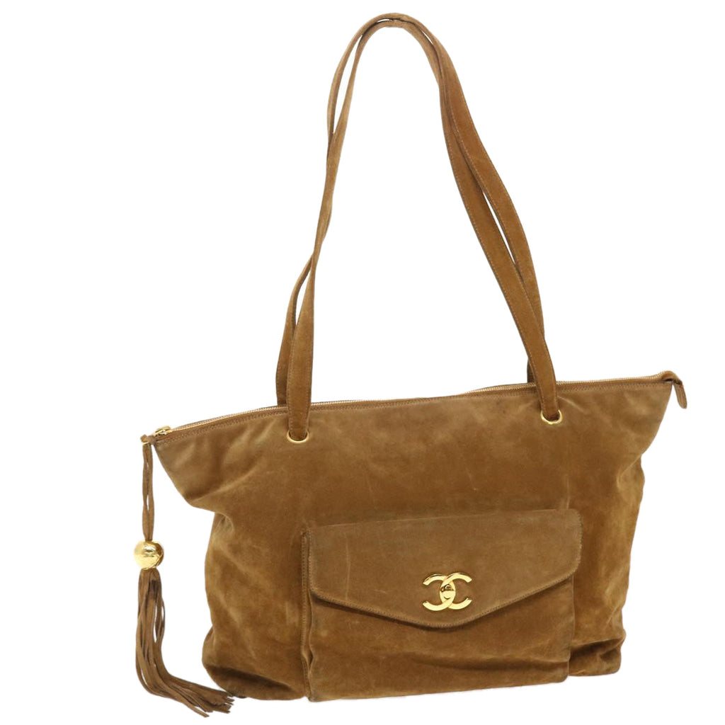 CHANEL Shoulder Bag Suede Brown CC Auth bs6930