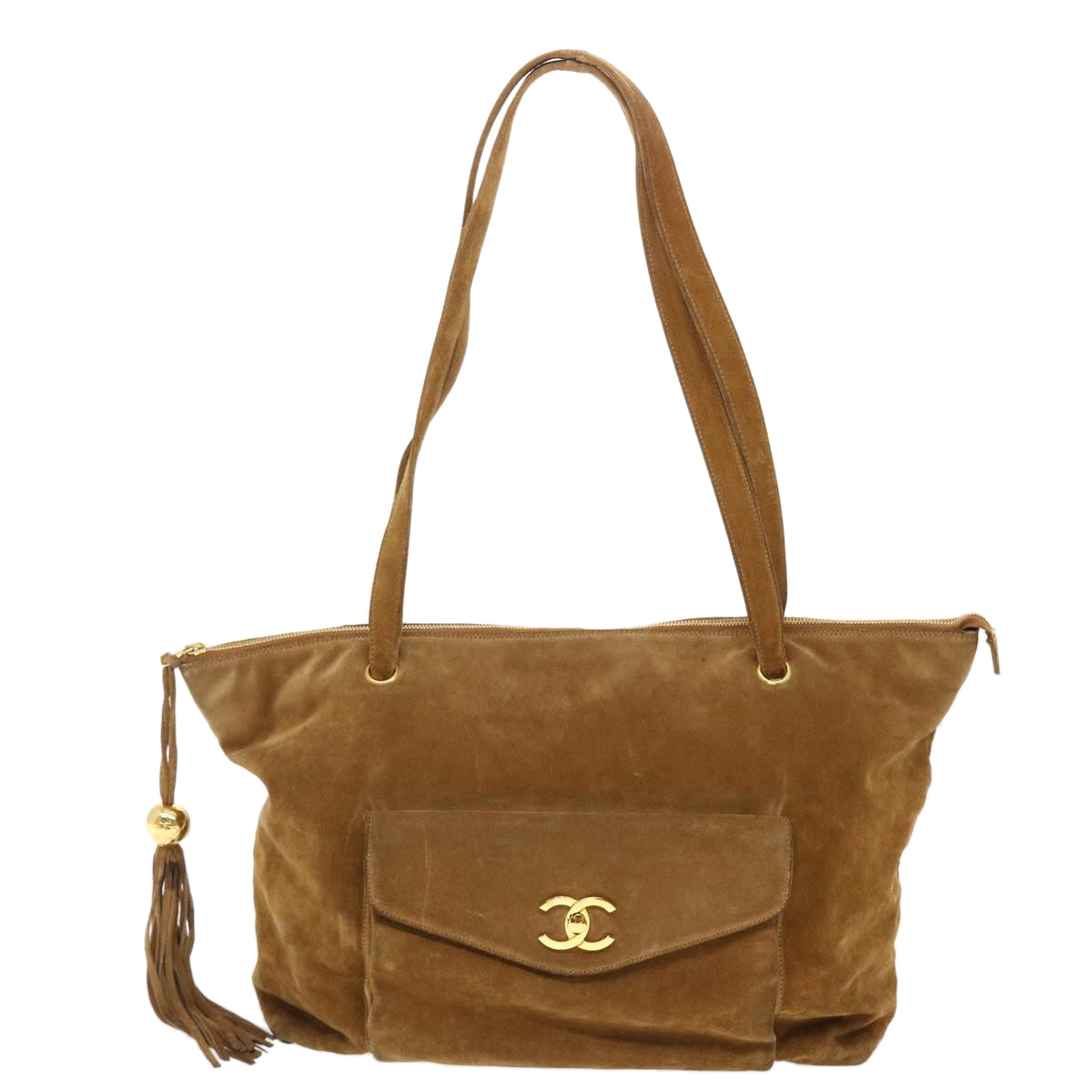 CHANEL Shoulder Bag Suede Brown CC  bs6930