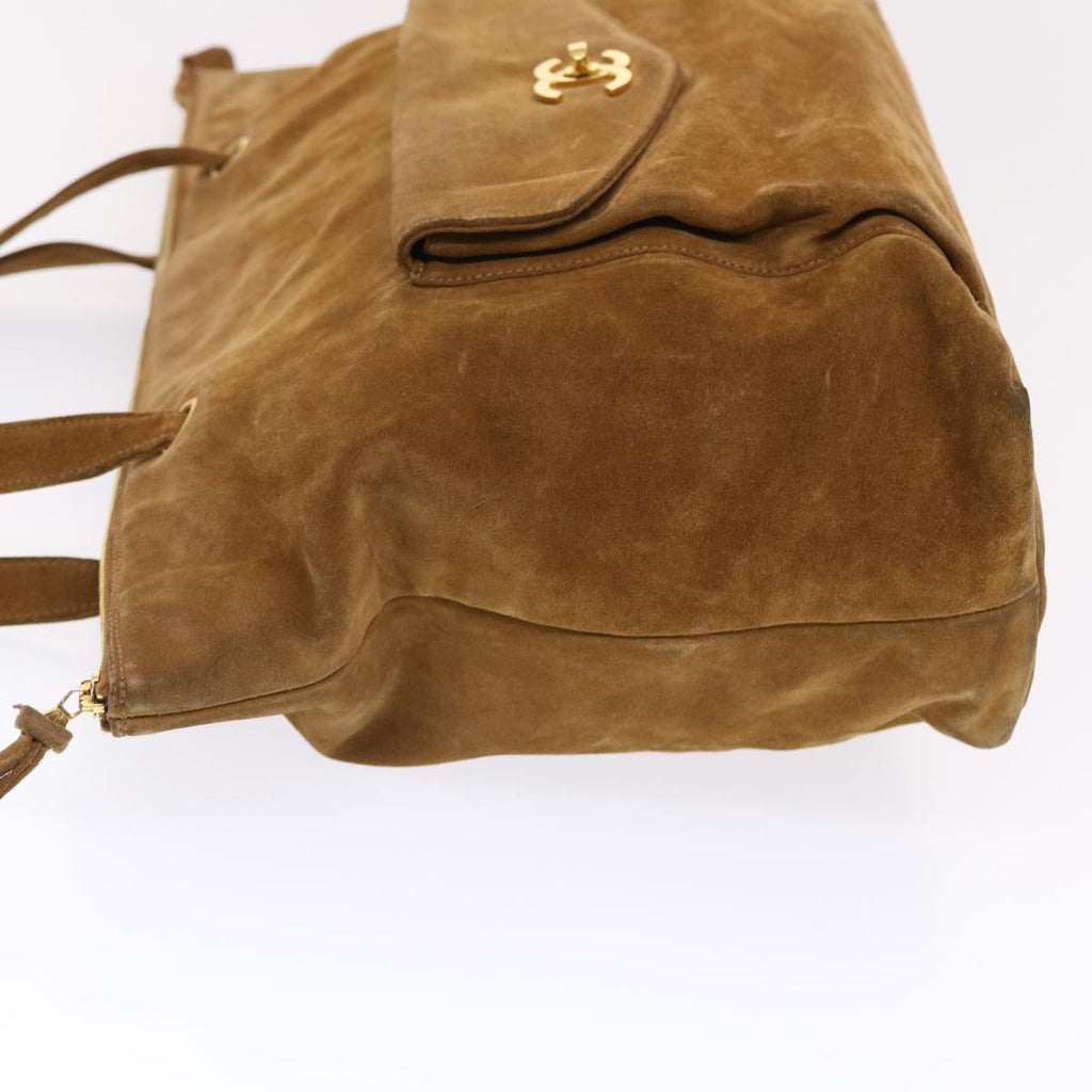CHANEL Shoulder Bag Suede Brown CC Auth bs6930