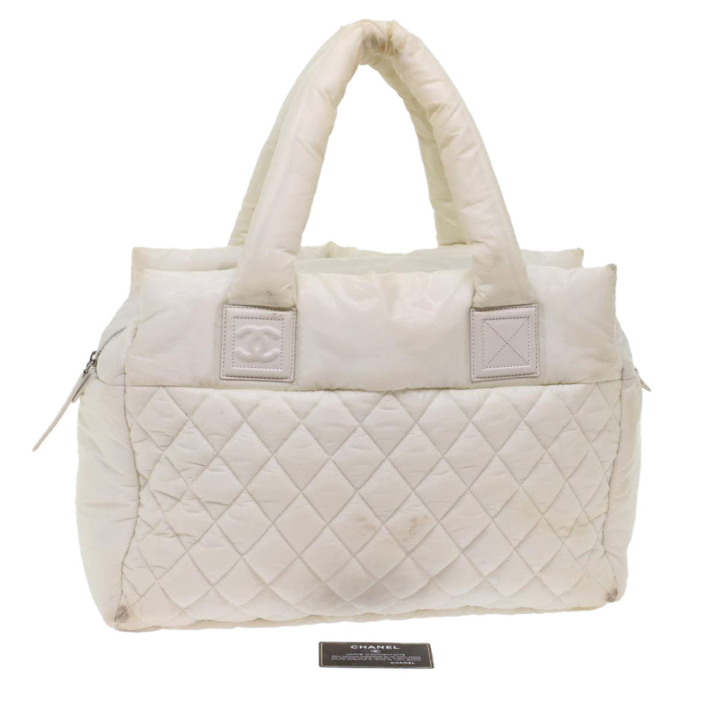 CHANEL Coco Cocoon Hand Bag Patent Leather White CC Auth bs6942