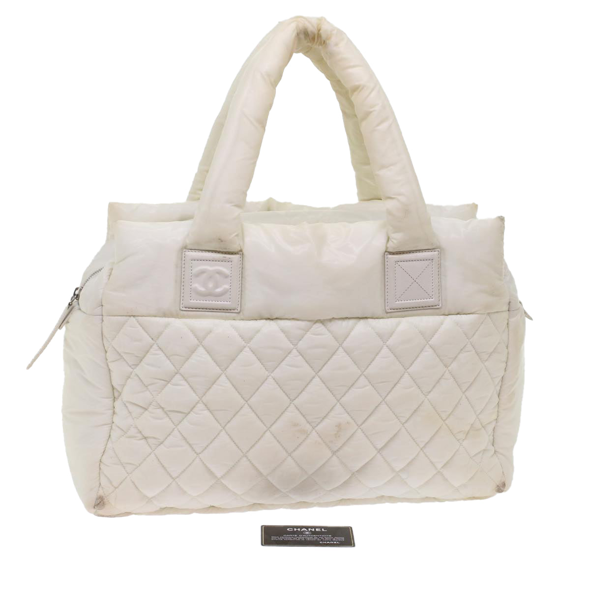 CHANEL Coco Cocoon Hand Bag Patent Leather White CC Auth bs6942