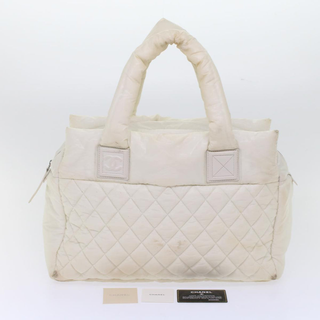 CHANEL Coco Cocoon Hand Bag Patent Leather White CC Auth bs6942