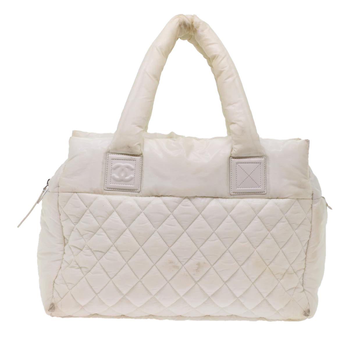 CHANEL Coco Cocoon Hand Bag Patent Leather White CC Auth bs6942
