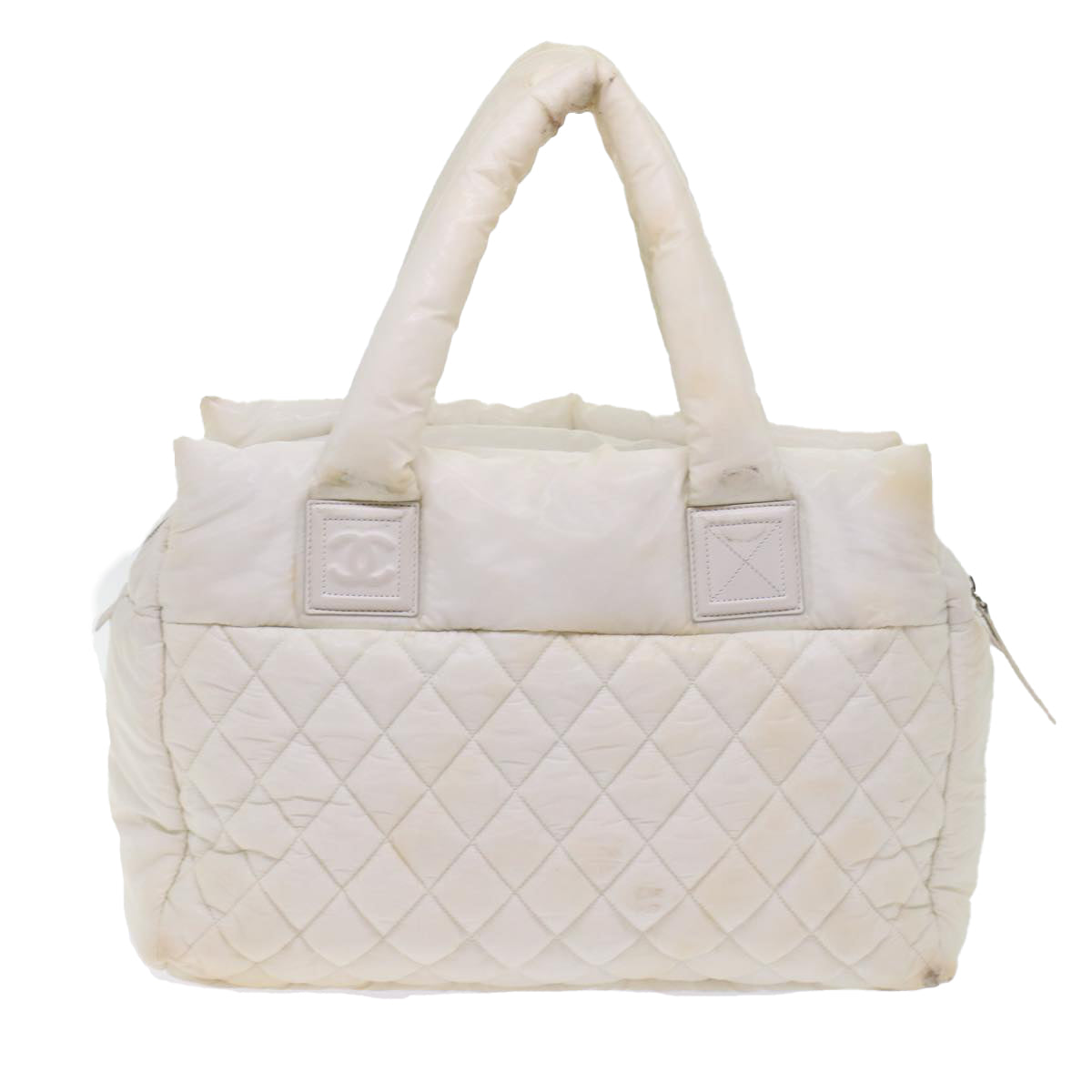 CHANEL Coco Cocoon Hand Bag Patent Leather White CC Auth bs6942