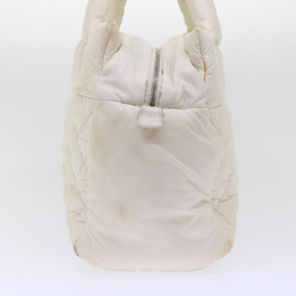 CHANEL Coco Cocoon Hand Bag Patent Leather White CC  bs6942