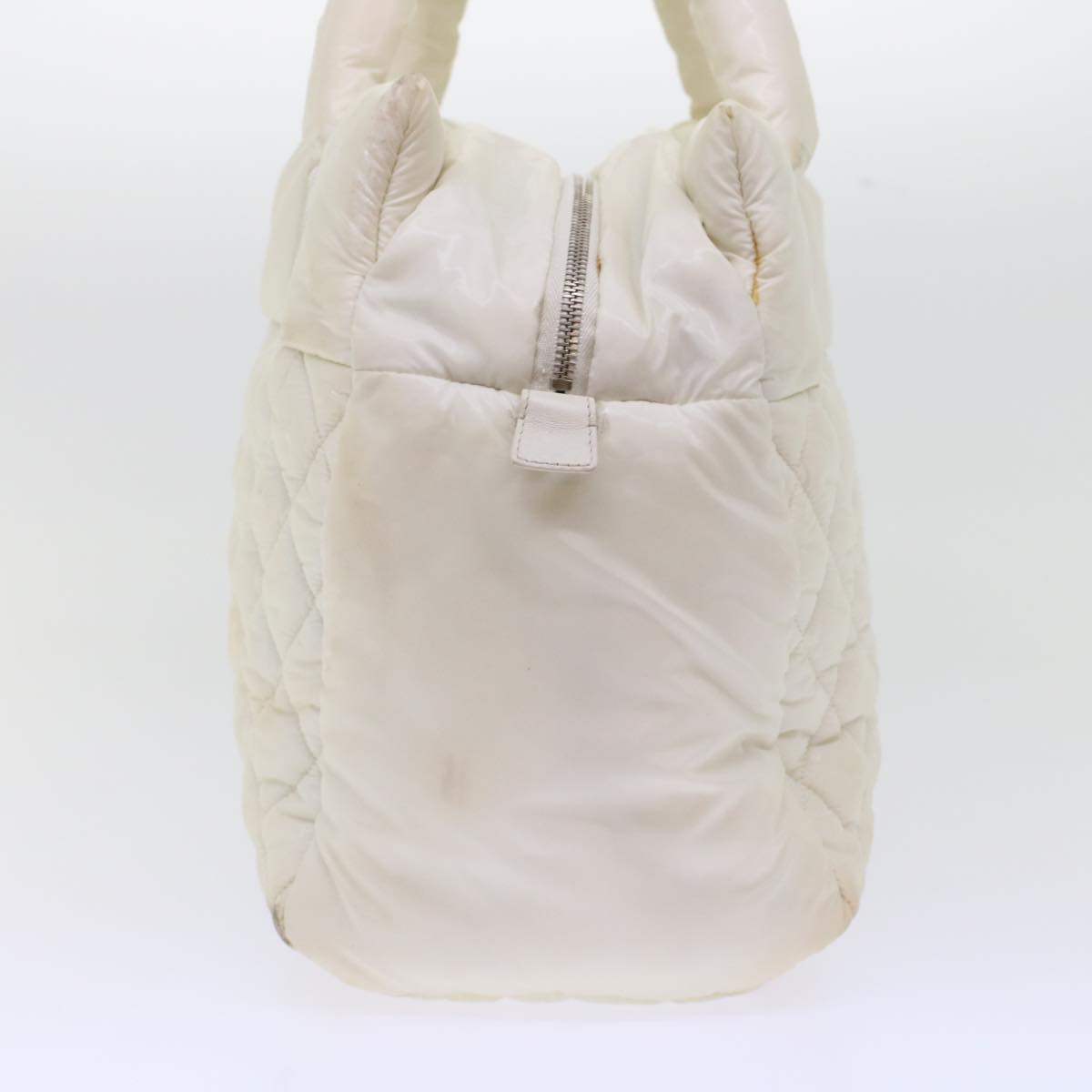 CHANEL Coco Cocoon Hand Bag Patent Leather White CC  bs6942