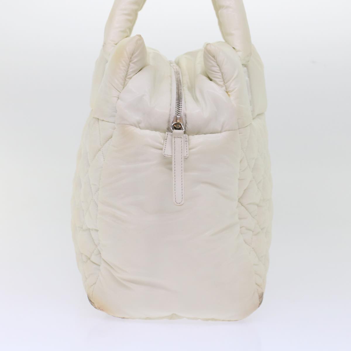 CHANEL Coco Cocoon Hand Bag Patent Leather White CC  bs6942
