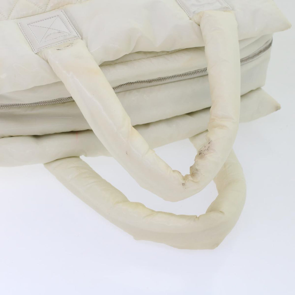 CHANEL Coco Cocoon Hand Bag Patent Leather White CC  bs6942