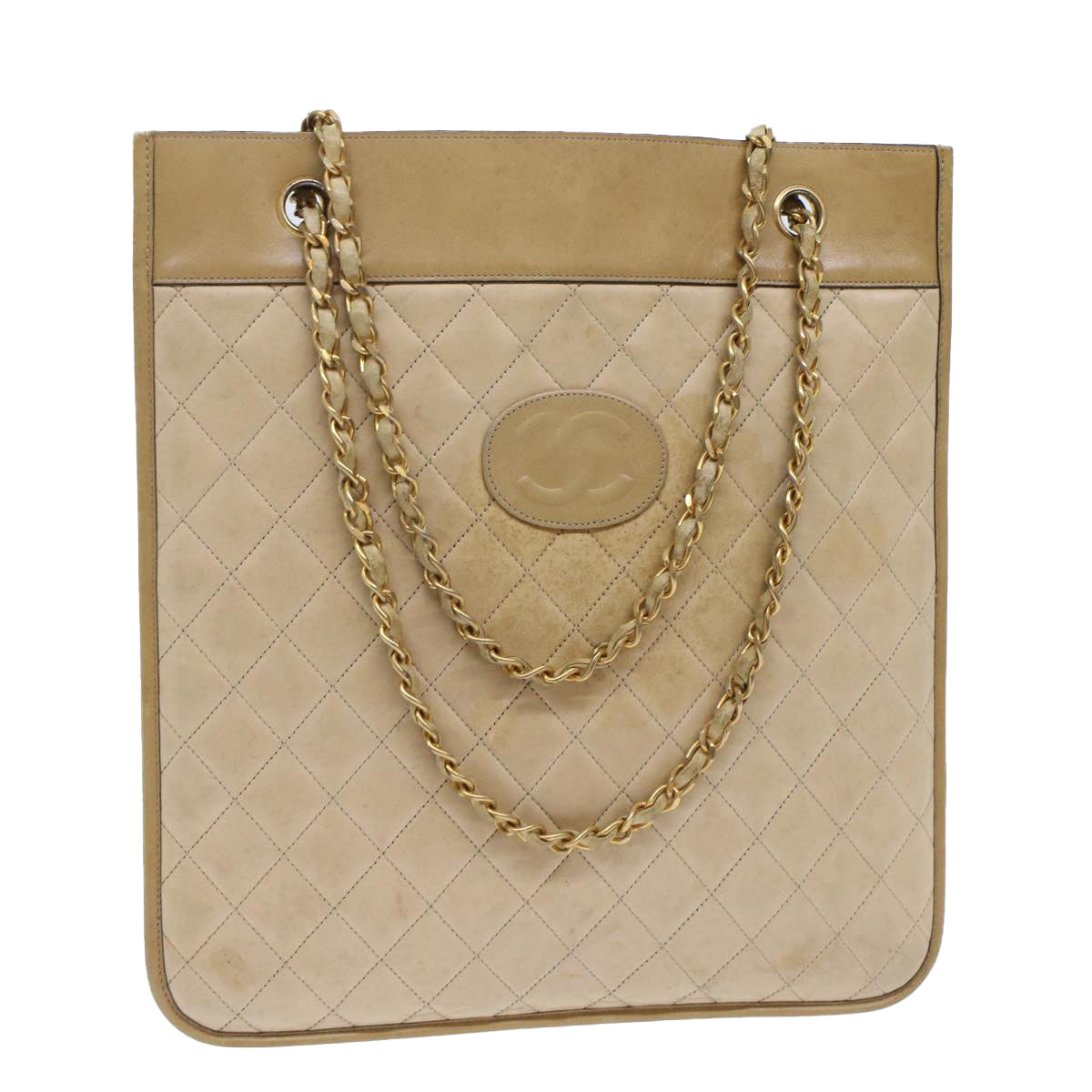 CHANEL Chain Shoulder Bag Lamb Skin Beige CC  bs6968