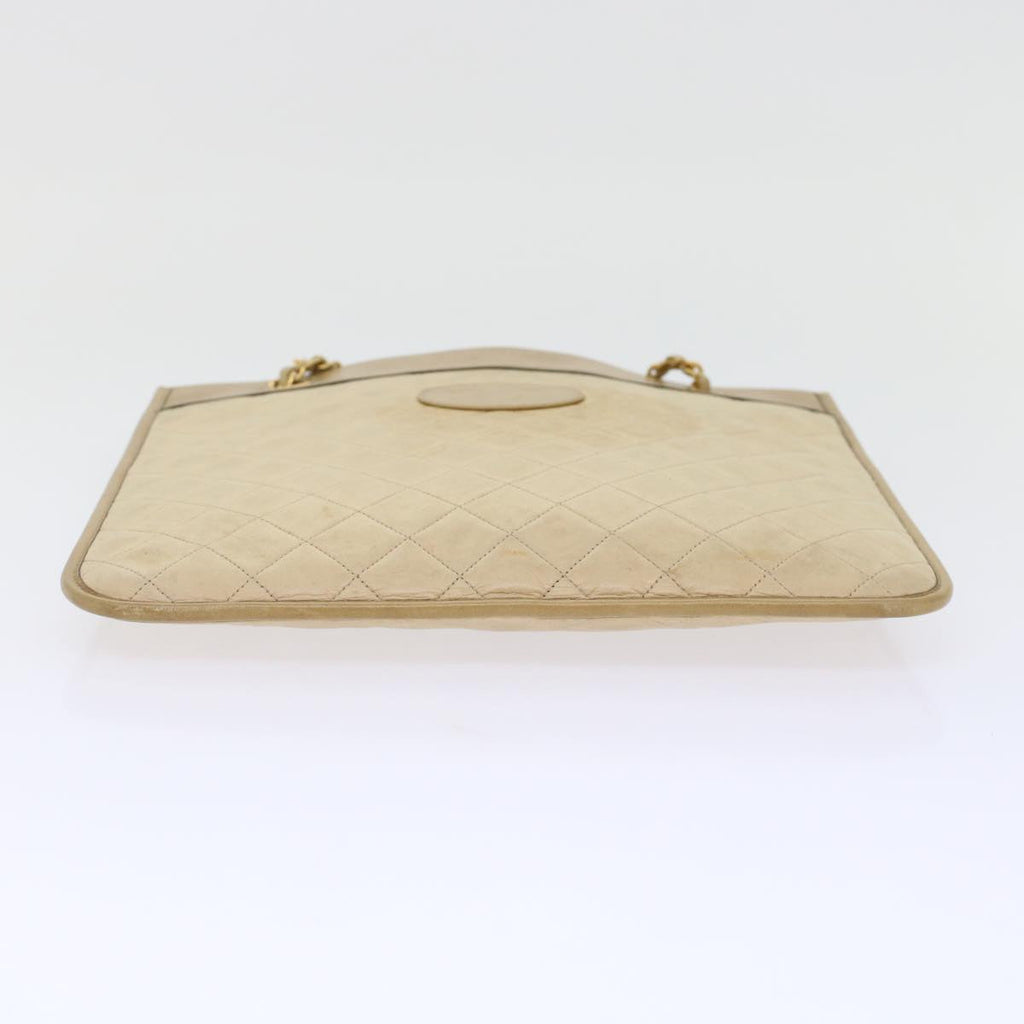 CHANEL Chain Shoulder Bag Lamb Skin Beige CC Auth bs6968
