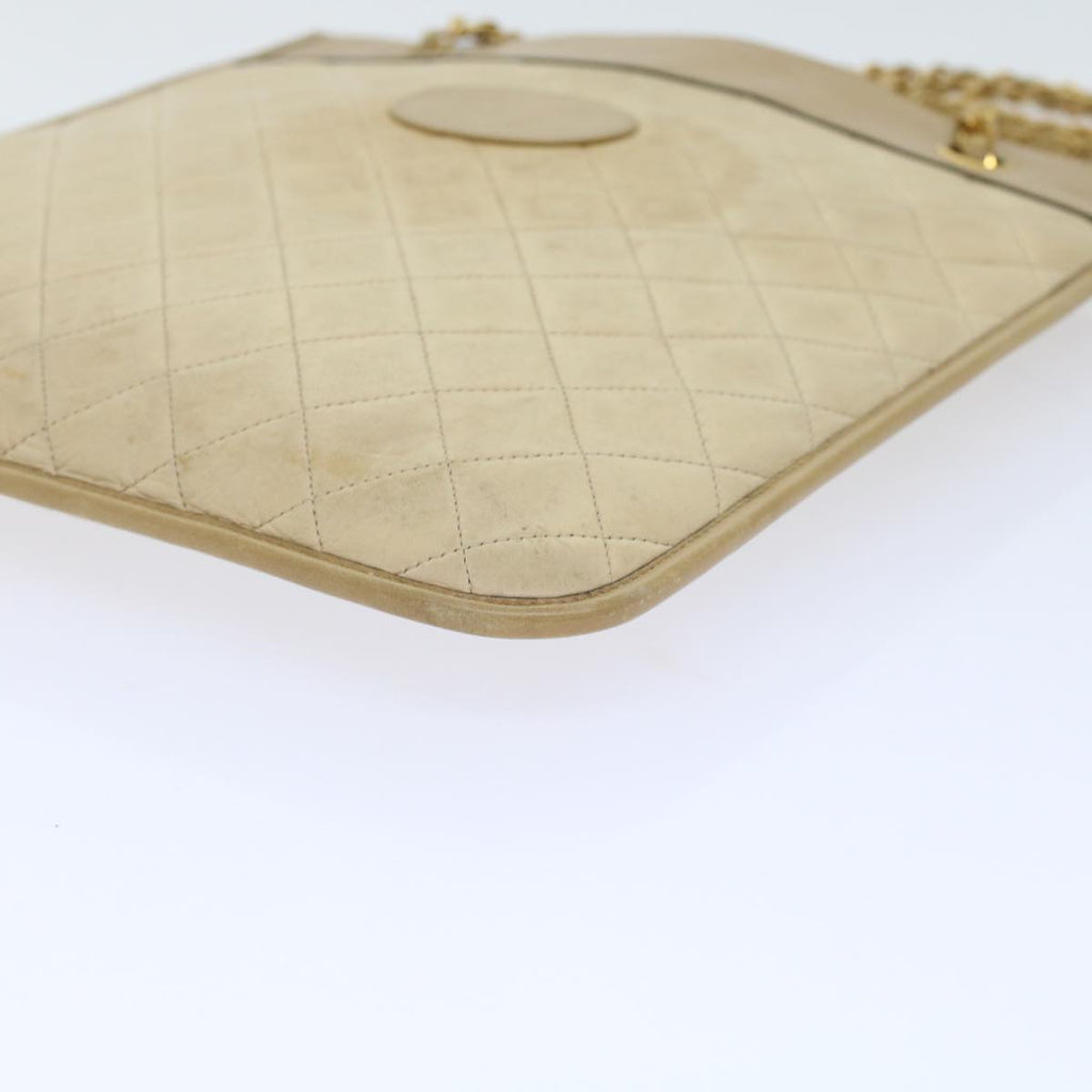 CHANEL Chain Shoulder Bag Lamb Skin Beige CC  bs6968
