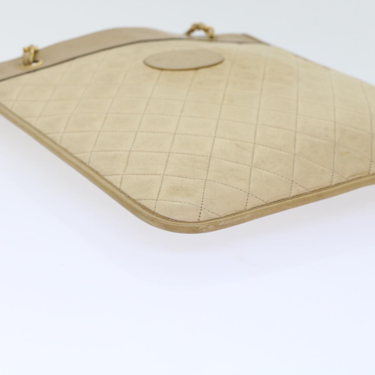 CHANEL Chain Shoulder Bag Lamb Skin Beige CC  bs6968
