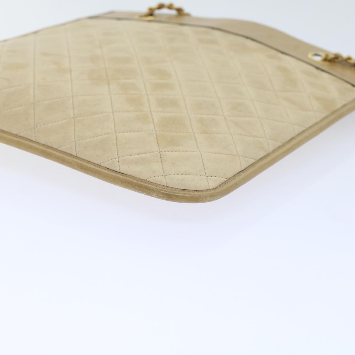 CHANEL Chain Shoulder Bag Lamb Skin Beige CC Auth bs6968