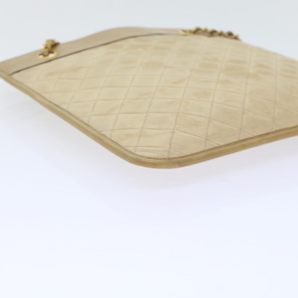 CHANEL Chain Shoulder Bag Lamb Skin Beige CC  bs6968
