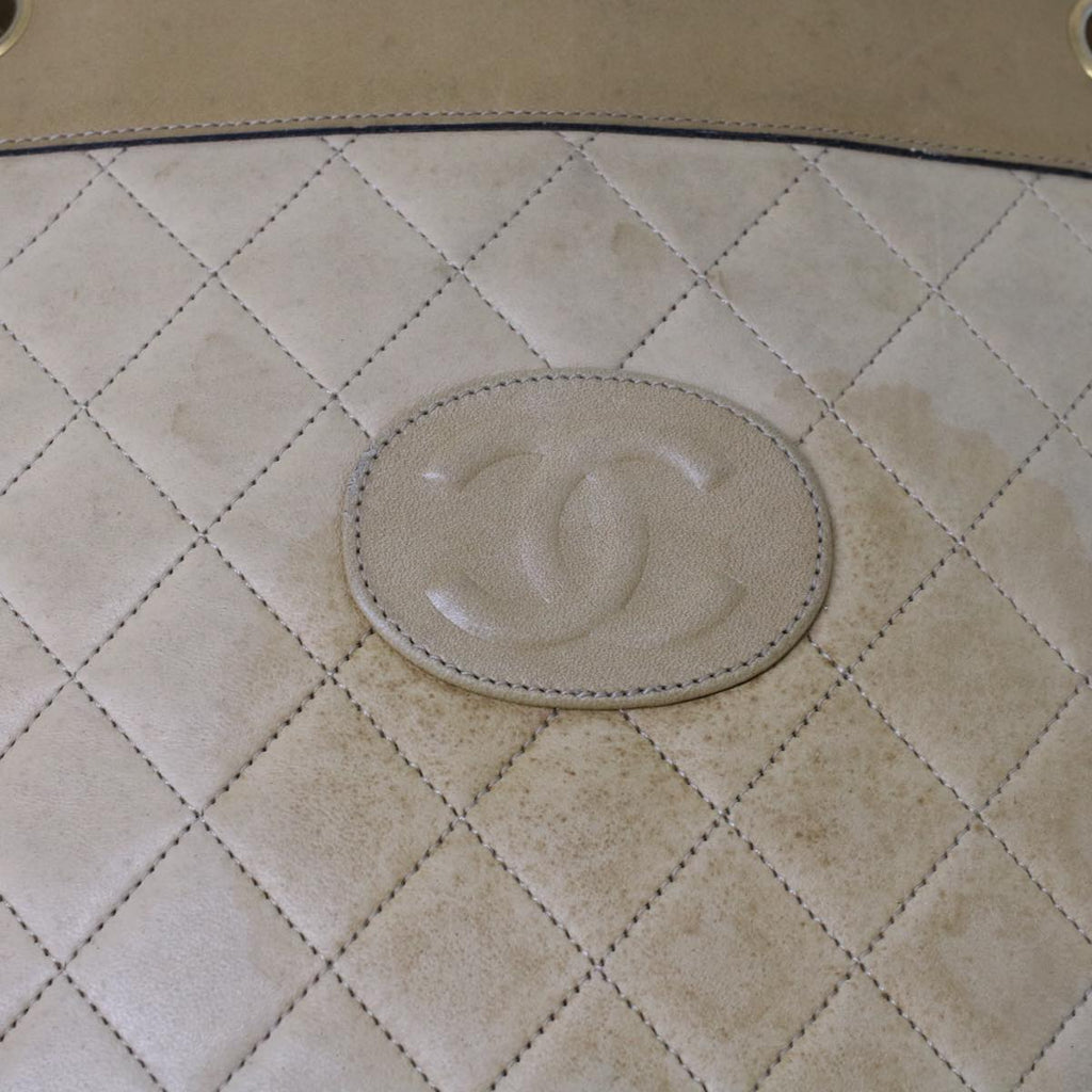 CHANEL Chain Shoulder Bag Lamb Skin Beige CC Auth bs6968
