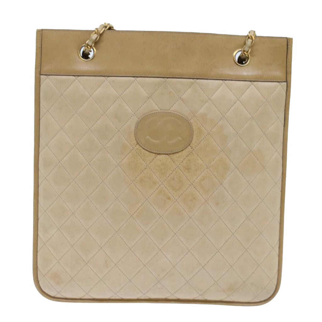 CHANEL Chain Shoulder Bag Lamb Skin Beige CC Auth bs6968