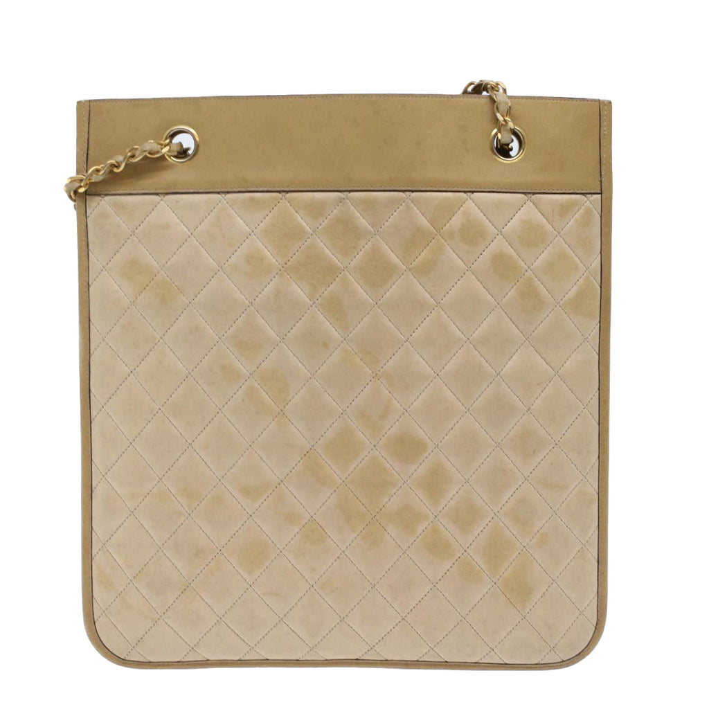CHANEL Chain Shoulder Bag Lamb Skin Beige CC  bs6968