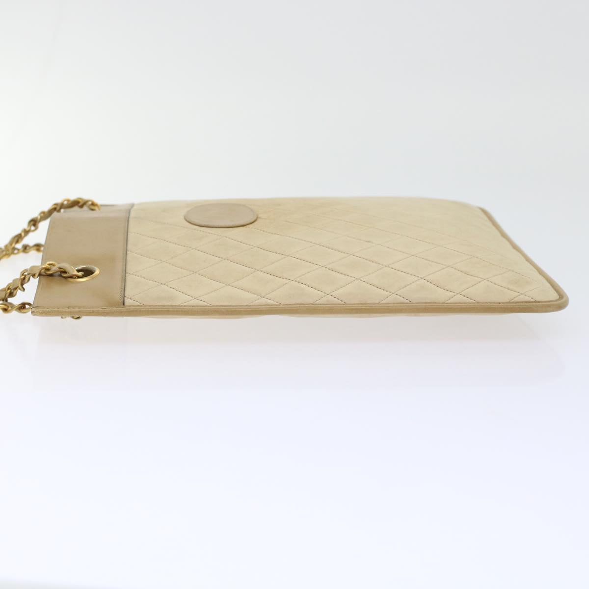 CHANEL Chain Shoulder Bag Lamb Skin Beige CC  bs6968