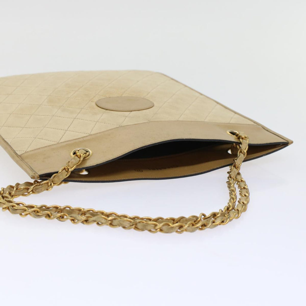 CHANEL Chain Shoulder Bag Lamb Skin Beige CC Auth bs6968