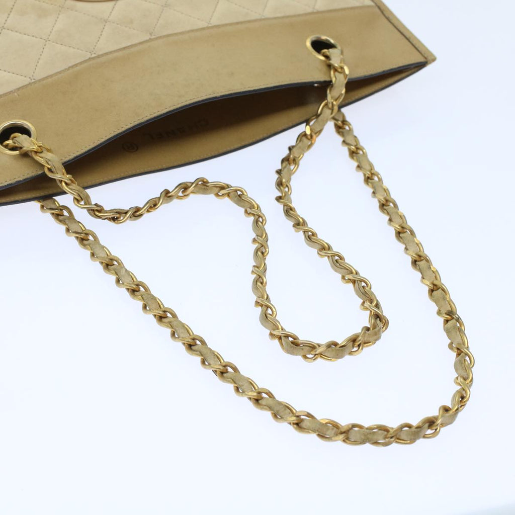 CHANEL Chain Shoulder Bag Lamb Skin Beige CC Auth bs6968