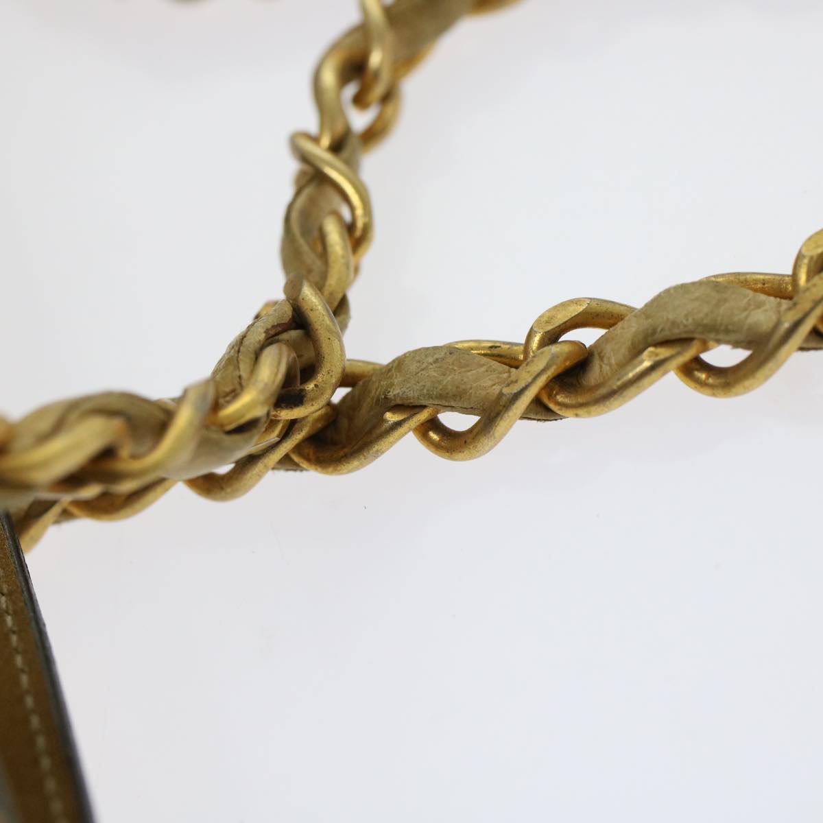 CHANEL Chain Shoulder Bag Lamb Skin Beige CC  bs6968