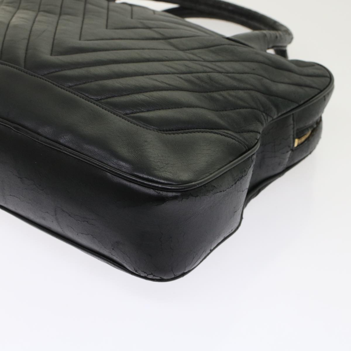 CHANEL V Stitch Hand Bag Leather Black CC  bs7027