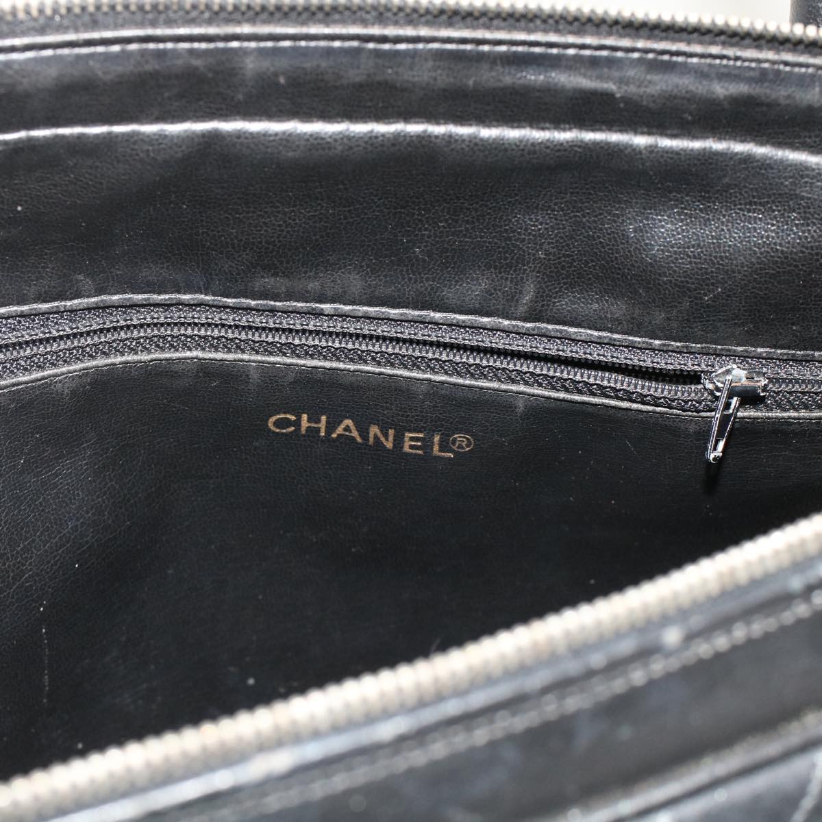 CHANEL V Stitch Hand Bag Leather Black CC  bs7027