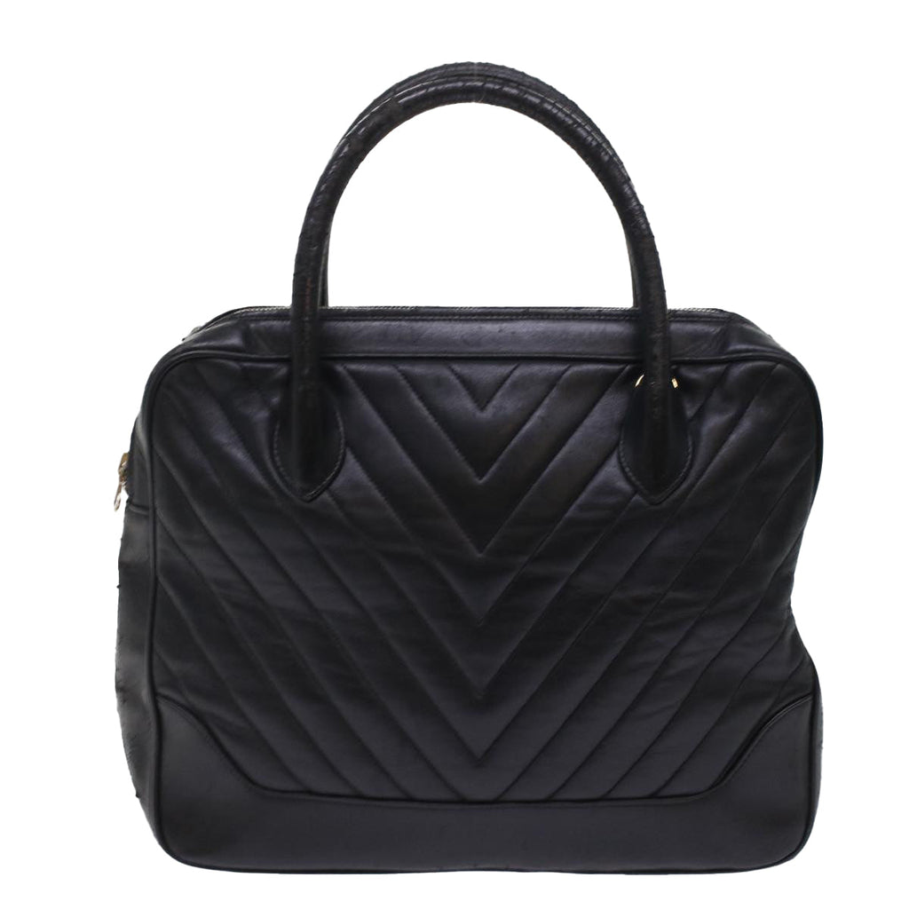 CHANEL V Stitch Hand Bag Leather Black CC  bs7027