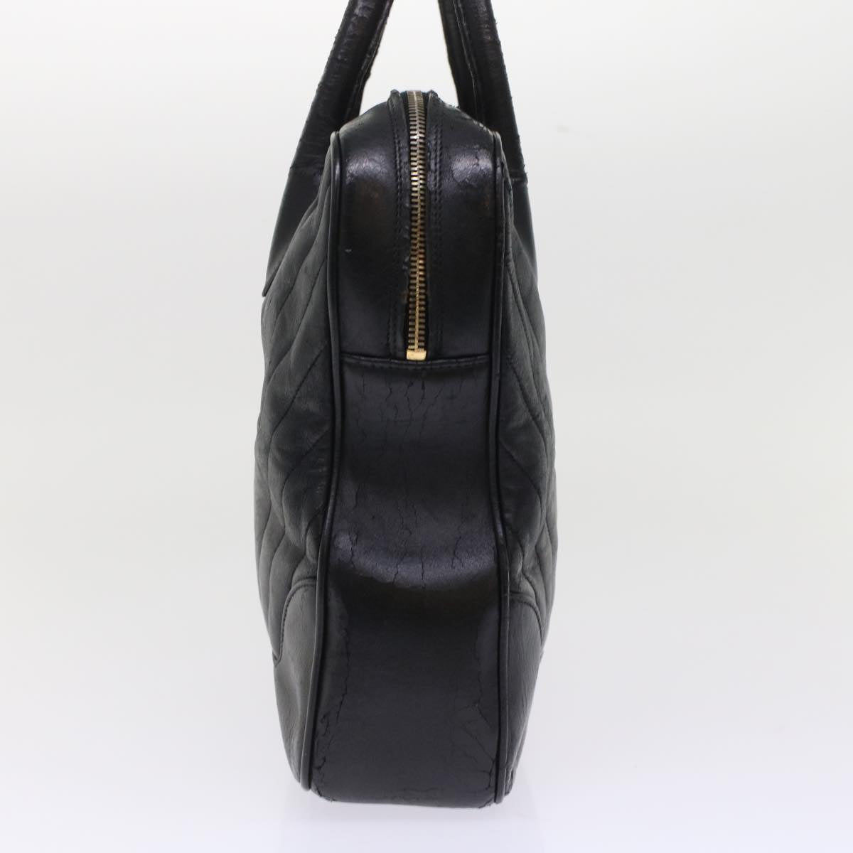 CHANEL V Stitch Hand Bag Leather Black CC  bs7027