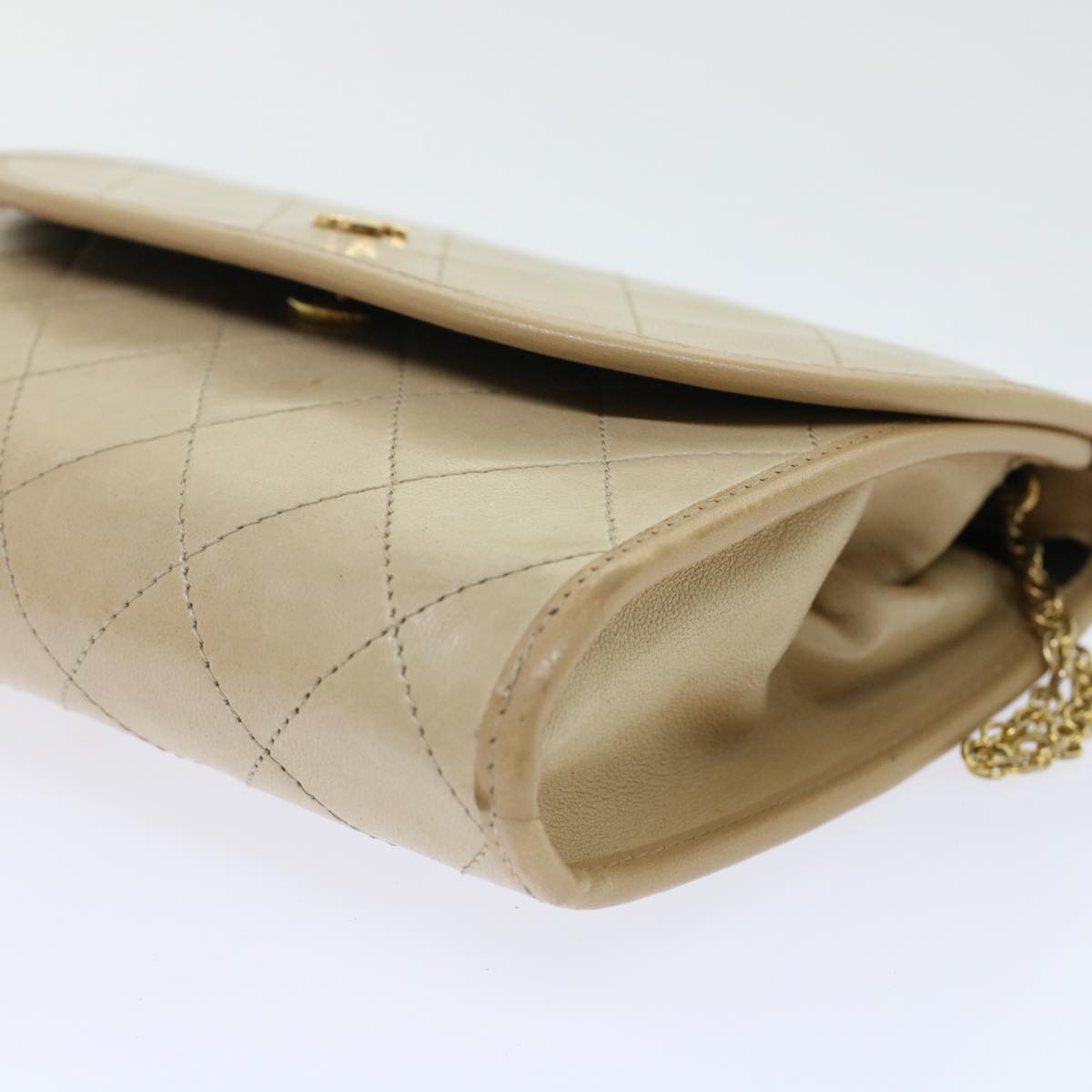CHANEL Chain Shoulder Bag Lamb Skin Beige CC  bs7081