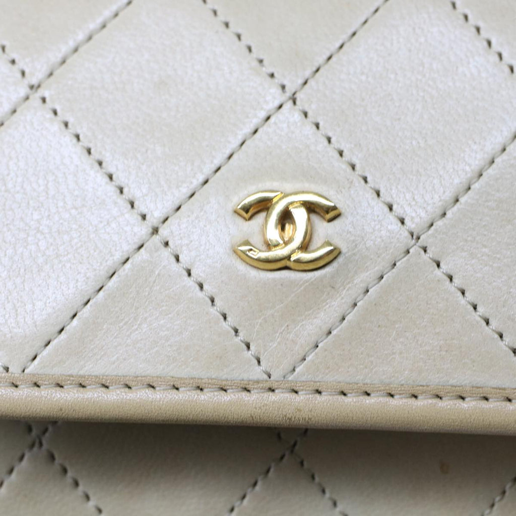 CHANEL Chain Shoulder Bag Lamb Skin Beige CC  bs7081