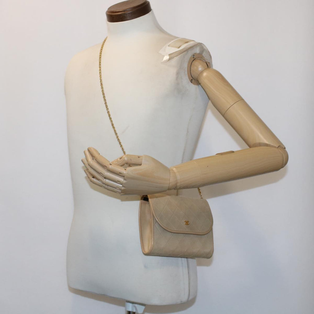 CHANEL Chain Shoulder Bag Lamb Skin Beige CC  bs7081