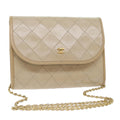 CHANEL Chain Shoulder Bag Lamb Skin Beige CC Auth bs7081
