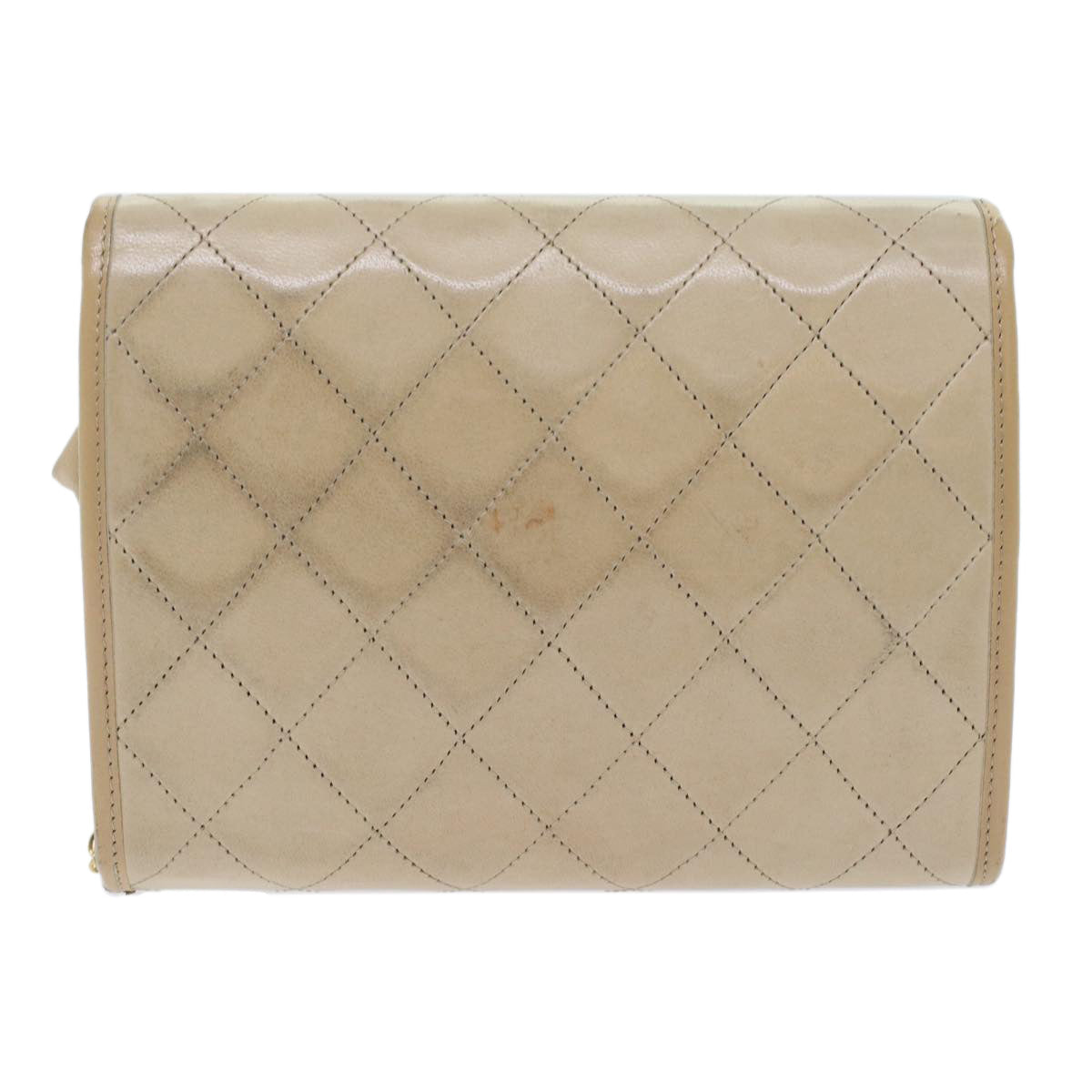 CHANEL Chain Shoulder Bag Lamb Skin Beige CC Auth bs7081