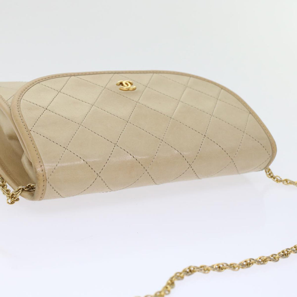 CHANEL Chain Shoulder Bag Lamb Skin Beige CC  bs7081