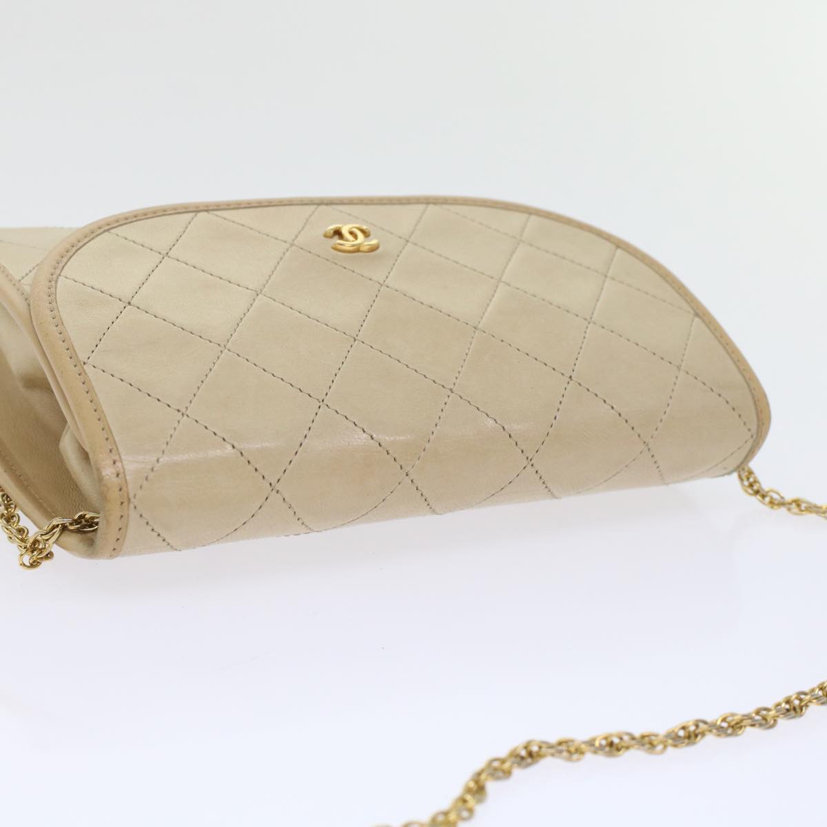 CHANEL Chain Shoulder Bag Lamb Skin Beige CC  bs7081