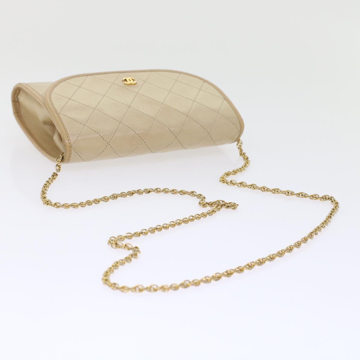CHANEL Chain Shoulder Bag Lamb Skin Beige CC  bs7081